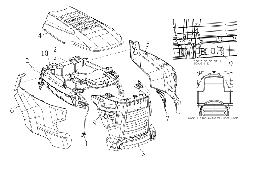 Hood Diagram and Parts List for (13AQA1CZ010)(2019) Cub Cadet Lawn Tractor
